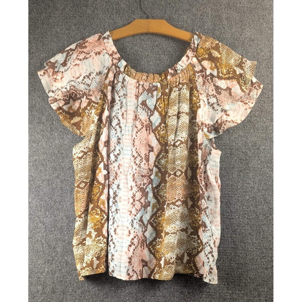 Wrangler Retro Women's Snake Print Peasant Blouse Top Size Large Rayon Boho West - Picture 2 of 8